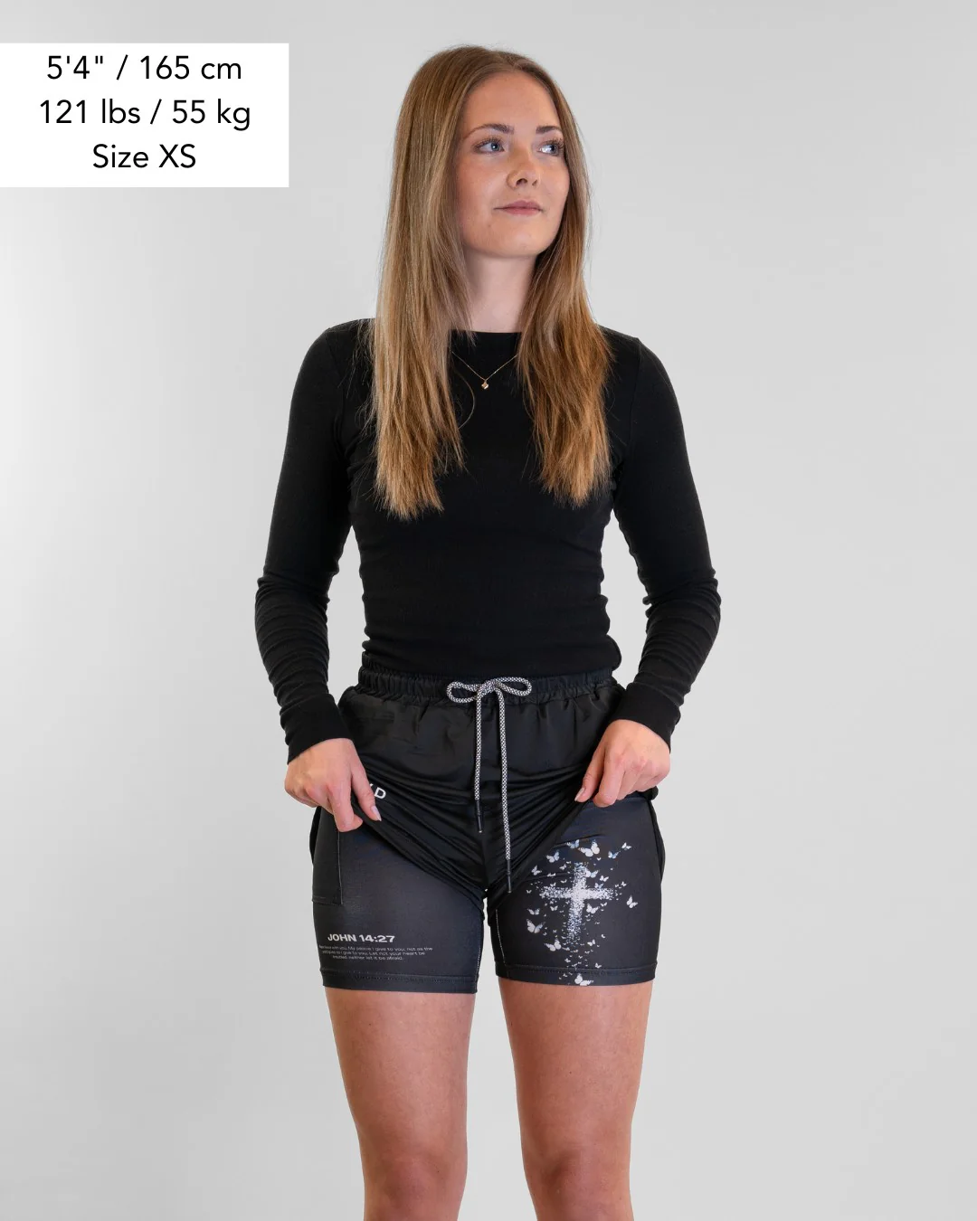 John 14:27 'Butterfly Cross' Women's Performance Shorts - Image 4