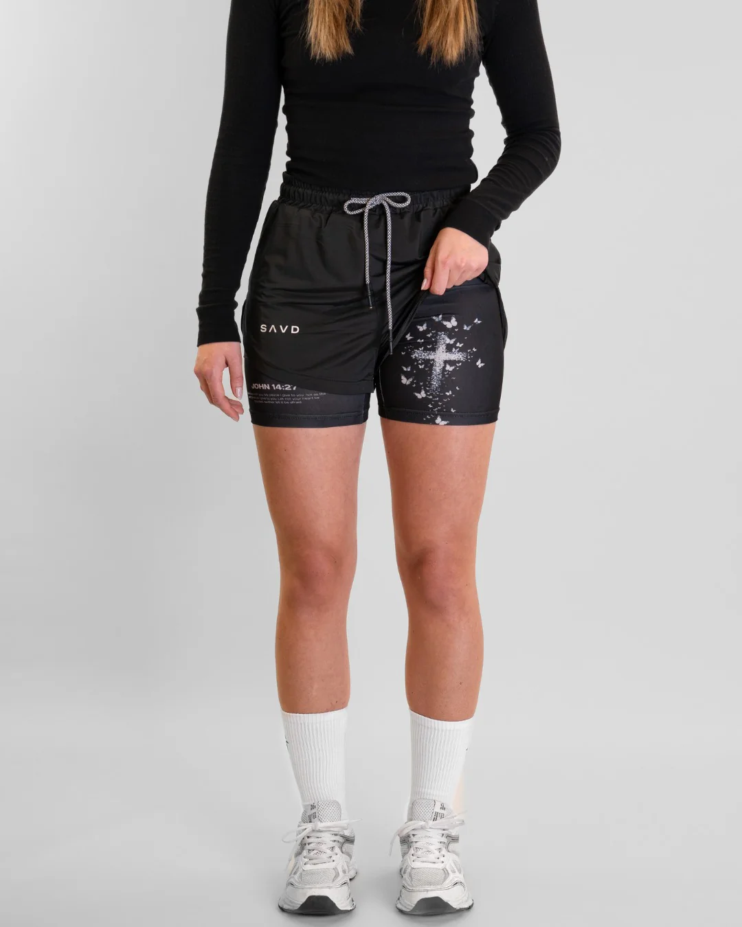 John 14:27 'Butterfly Cross' Women's Performance Shorts - Image 6